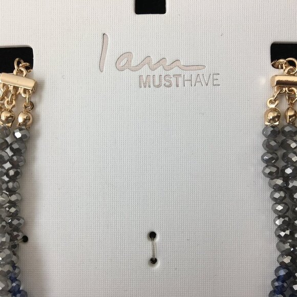 Iam Must Have Iridescent Blue and Gray Bead 3-Strand Layered Necklace NWT - Picture 2 of 5